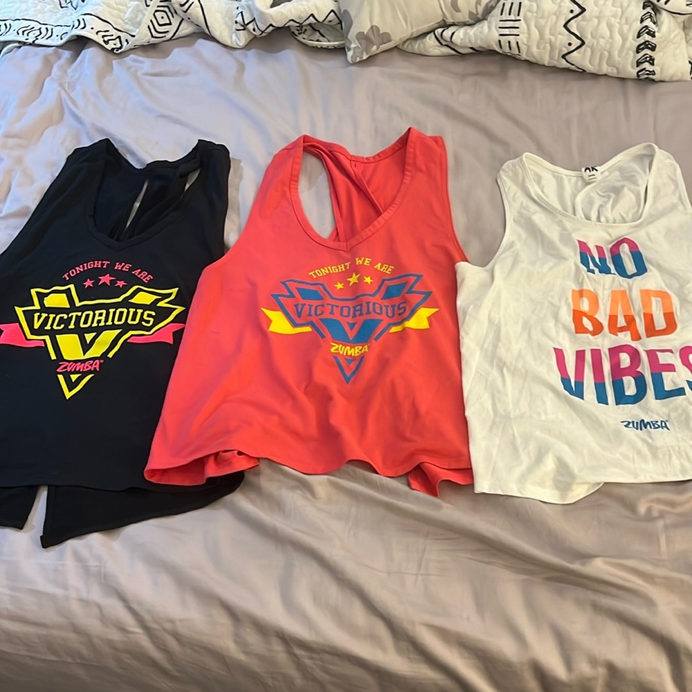 Zumba Fitness Womens Muscle Tank Trio - Black, Coral, White